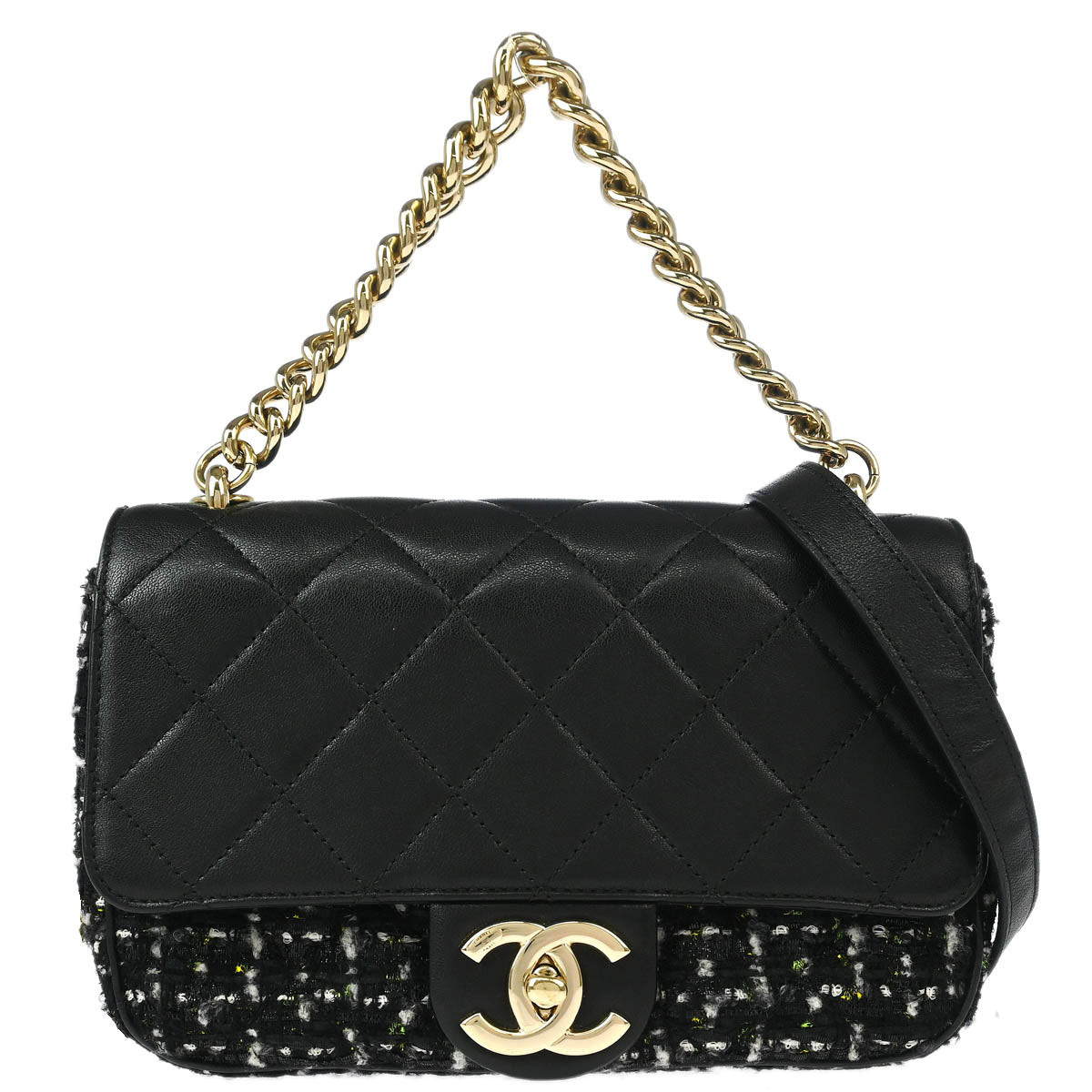Chanel Black Calfskin Tweed 2way Shoulder Handbag