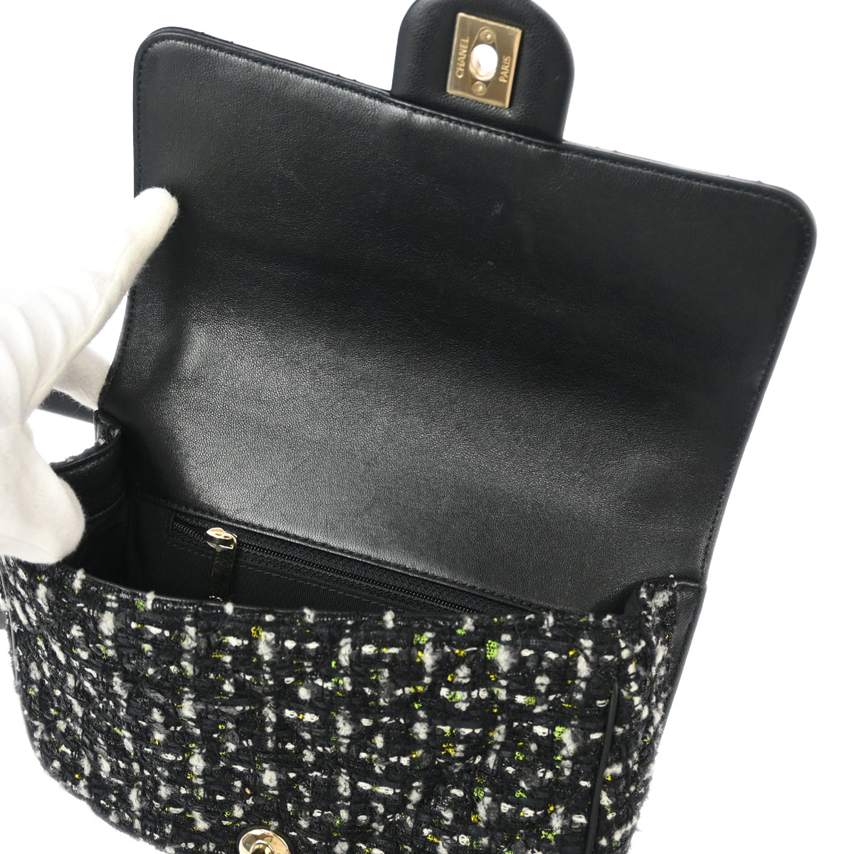 Chanel Black Calfskin Tweed 2way Shoulder Handbag
