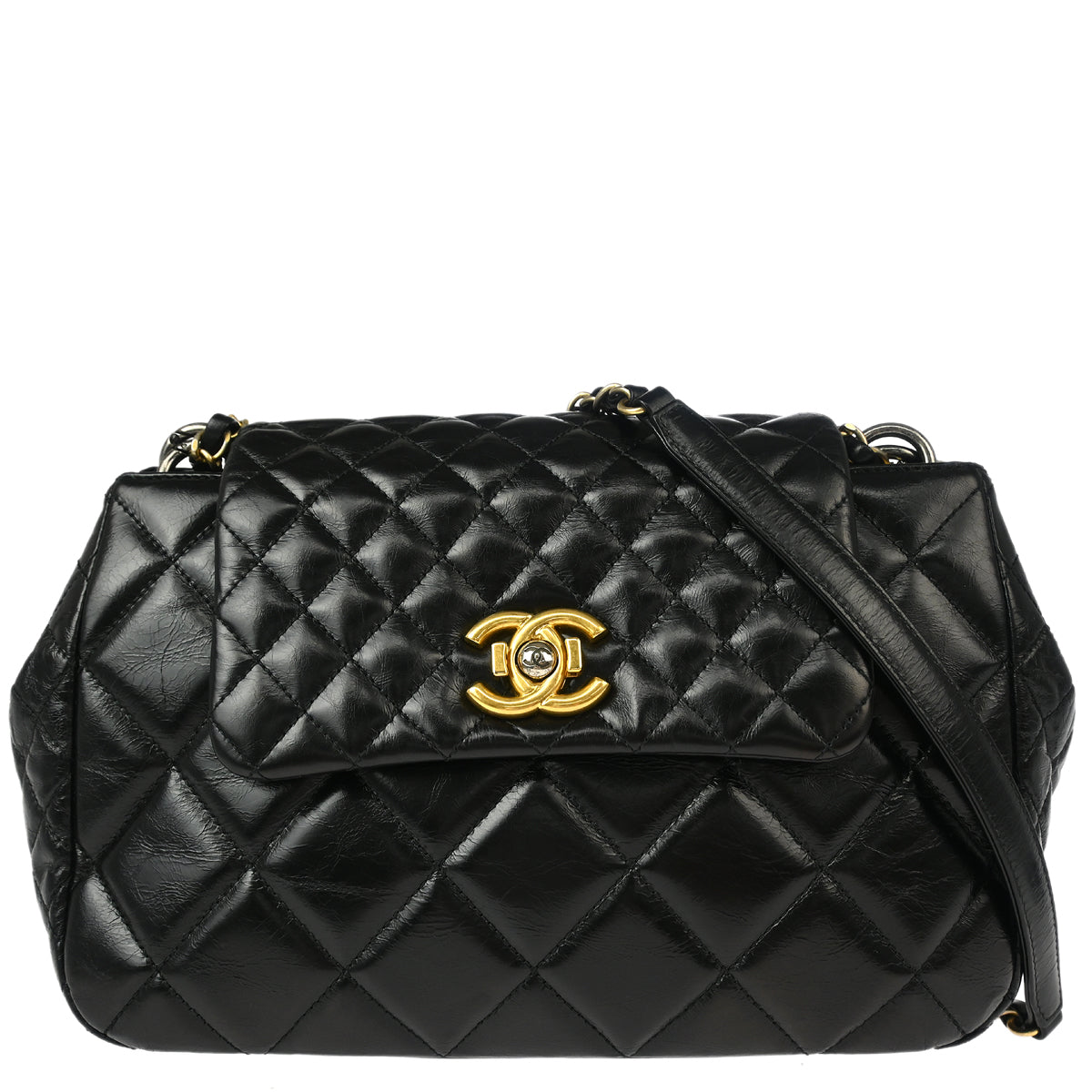Chanel Black Calfskin Daily Walk Accordion Flap Bag