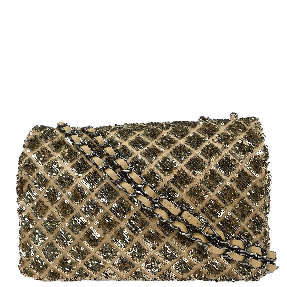 Chanel Beige Satin Sequins Shoulder Bag