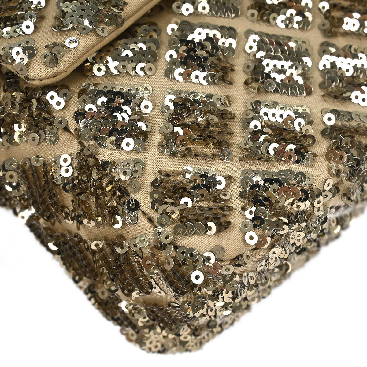 Chanel Beige Satin Sequins Shoulder Bag