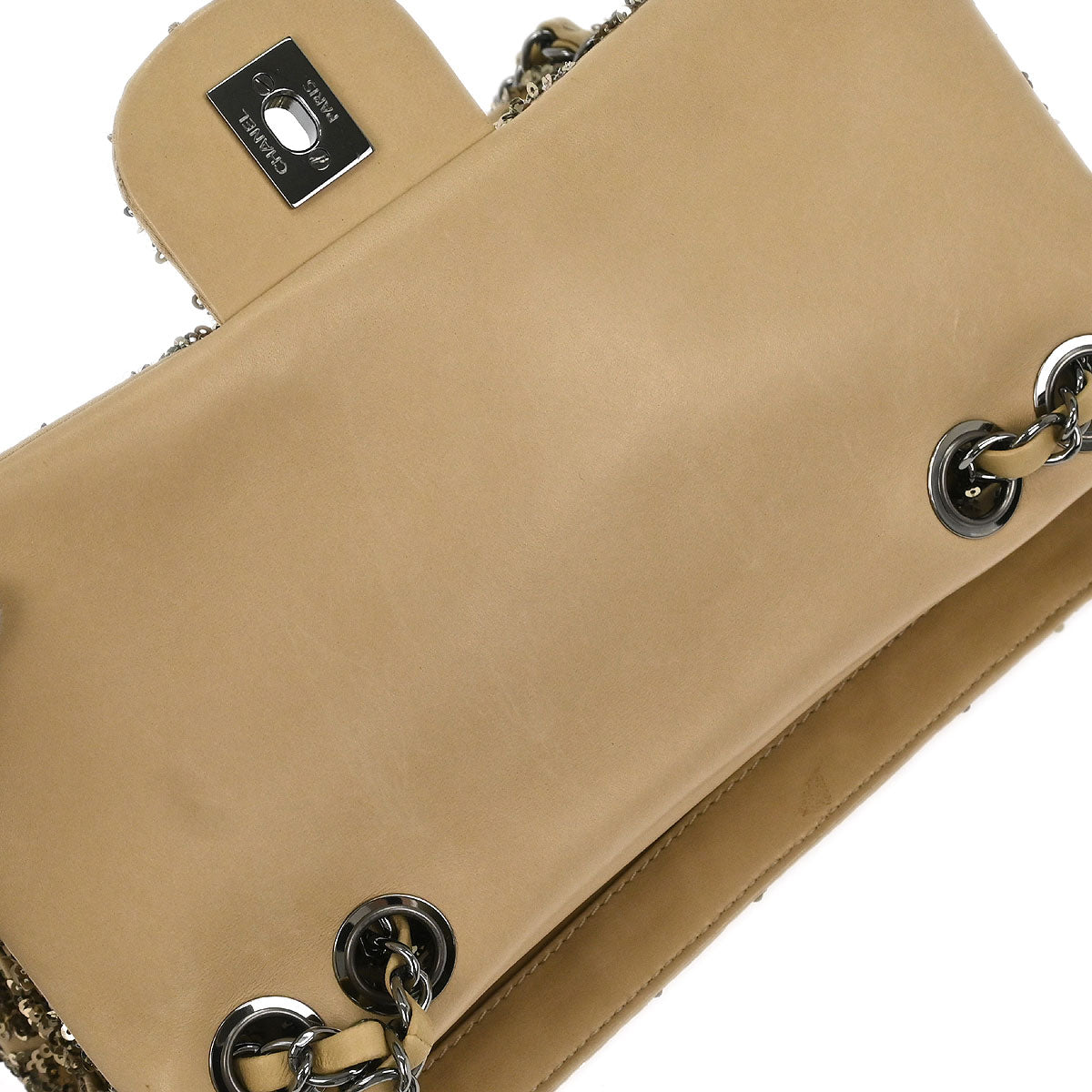 Chanel Beige Satin Sequins Shoulder Bag