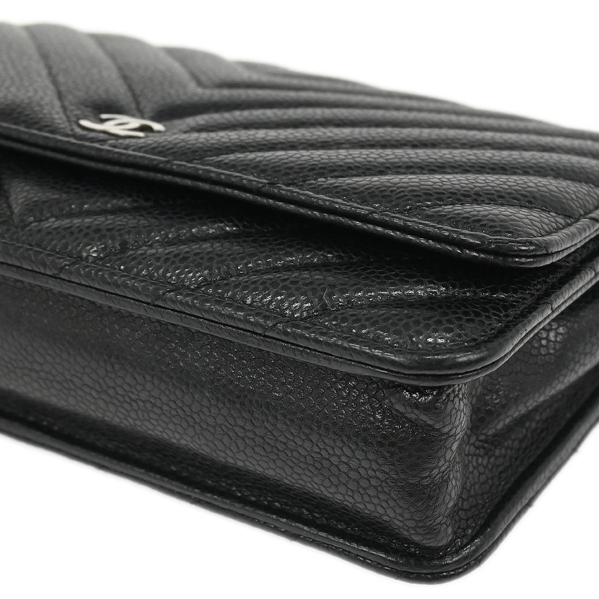 Chanel Black Caviar Chevron Classic WOC Wallet On Chain