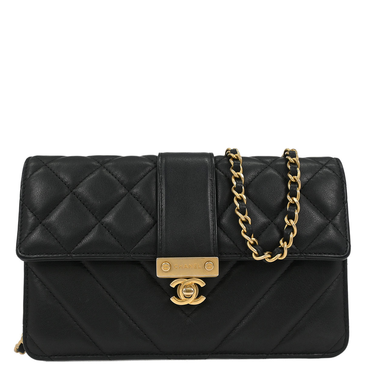 Chanel Black Lambskin Chevron WOC Wallet On Chain