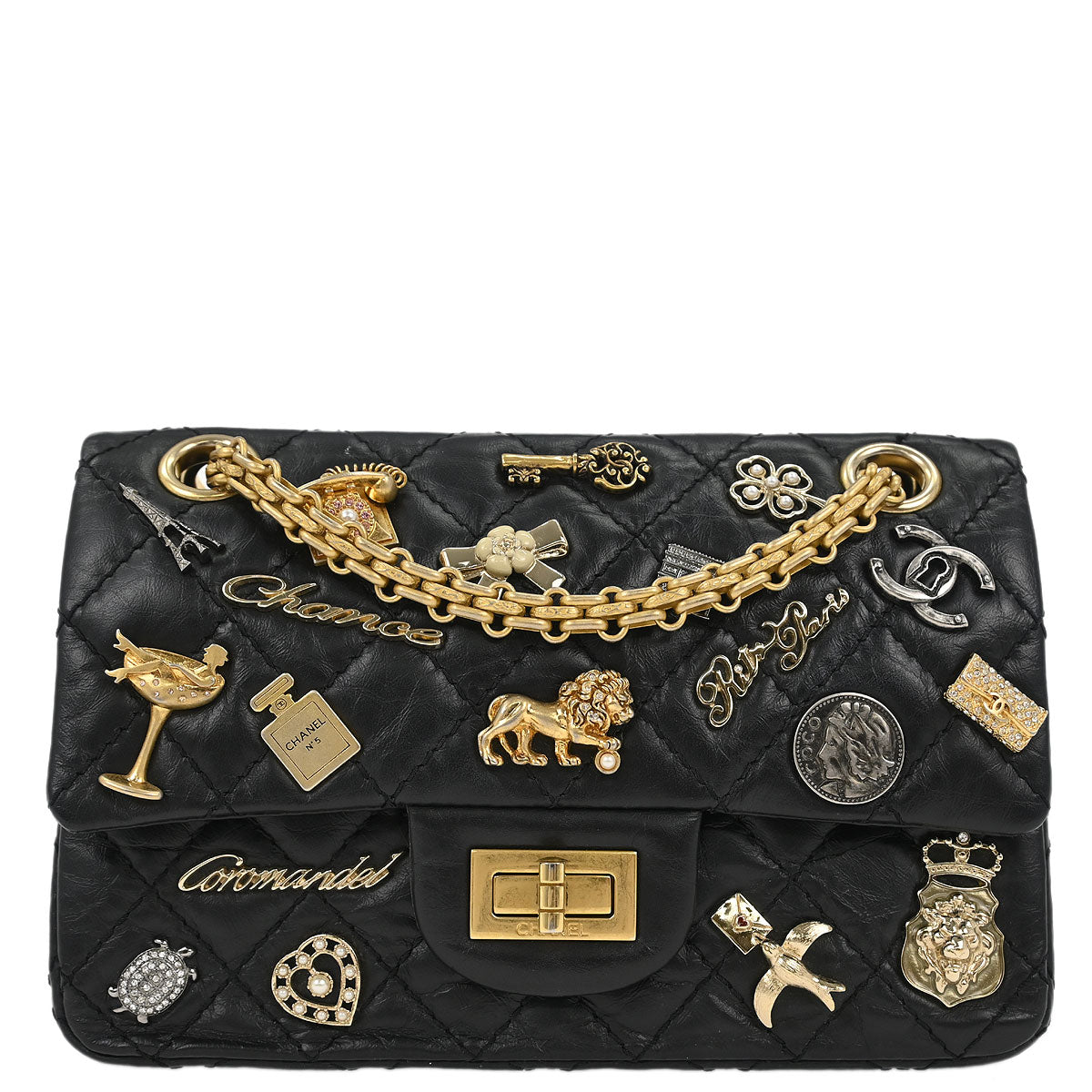 Chanel Black Calfskin Icon 2.55 Double Flap Shoulder Bag
