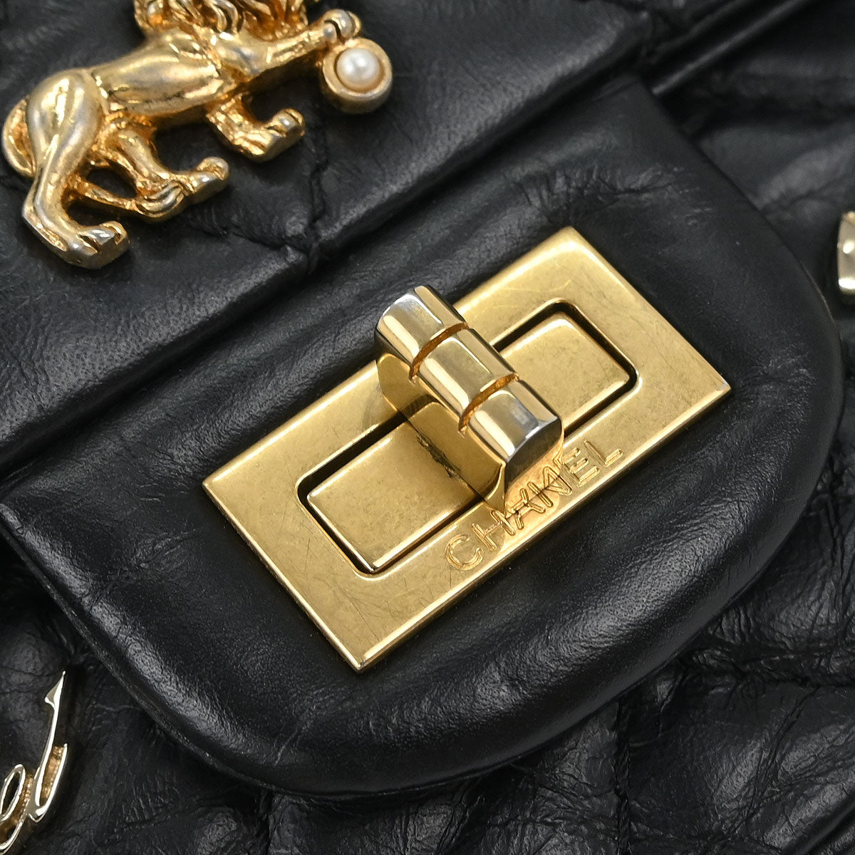 Chanel Black Calfskin Icon 2.55 Double Flap Shoulder Bag
