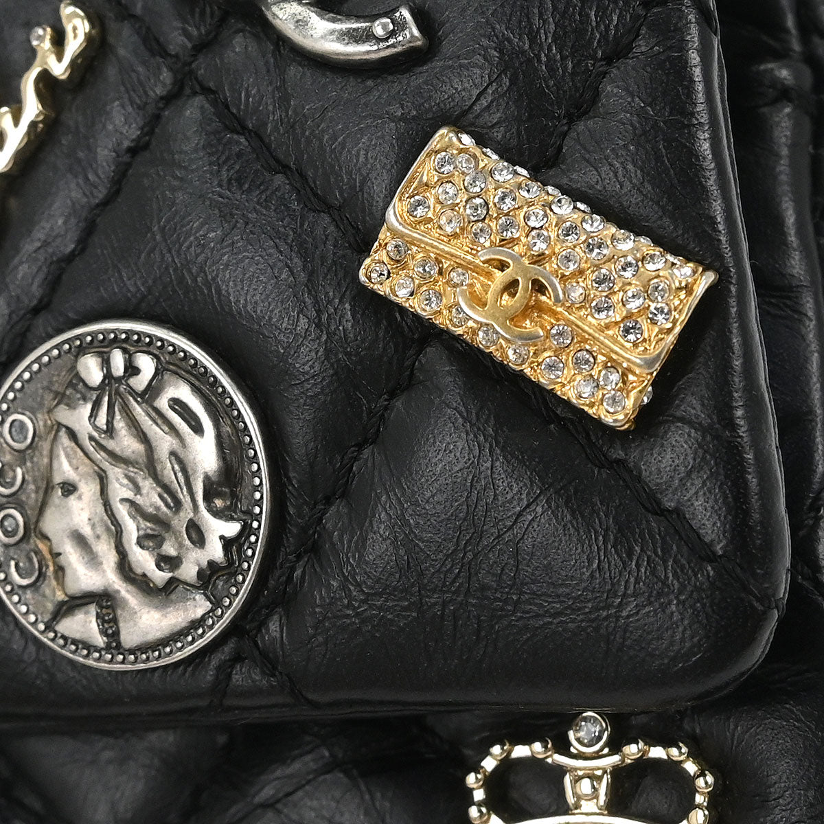 Chanel Black Calfskin Icon 2.55 Double Flap Shoulder Bag