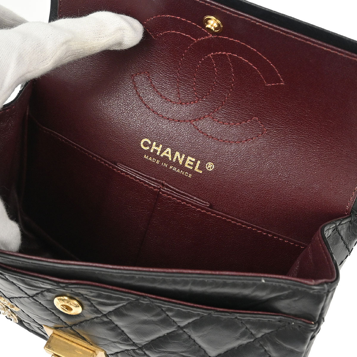 Chanel Black Calfskin Icon 2.55 Double Flap Shoulder Bag
