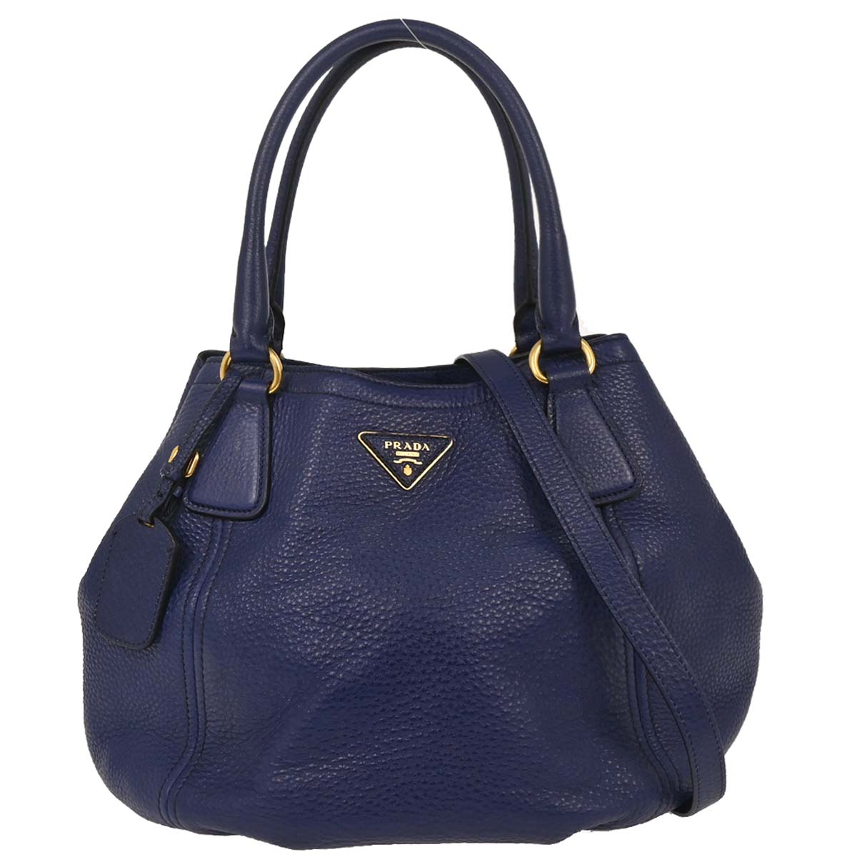 Prada Navy Leather 2way Shoulder Handbag