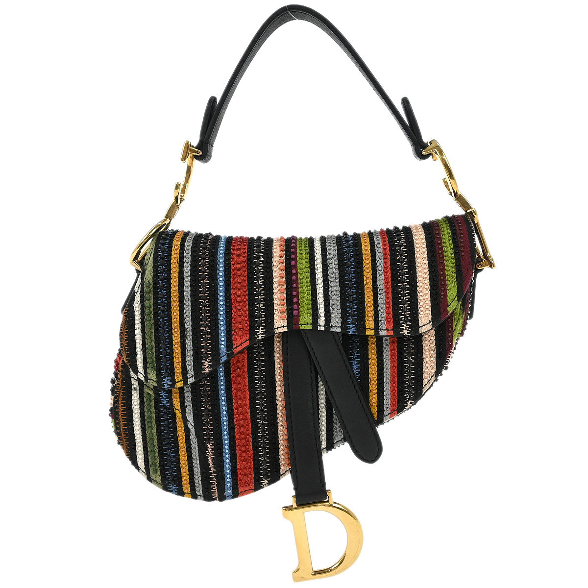 Christian Dior Black Canvas Leather Saddle Handbag