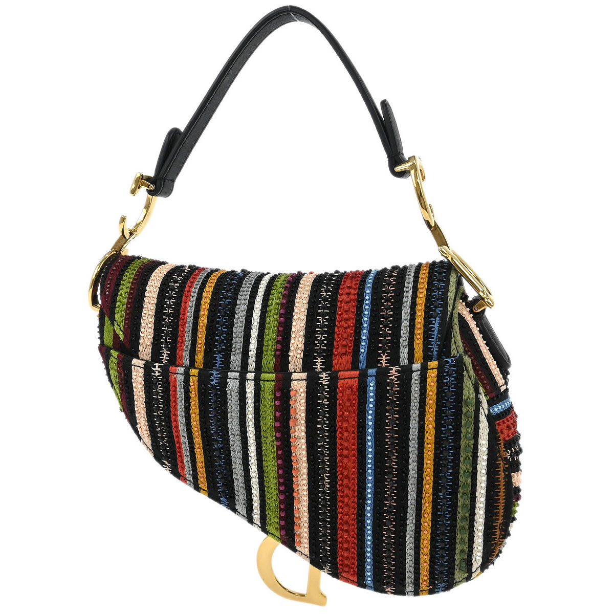 Christian Dior Black Canvas Leather Saddle Handbag