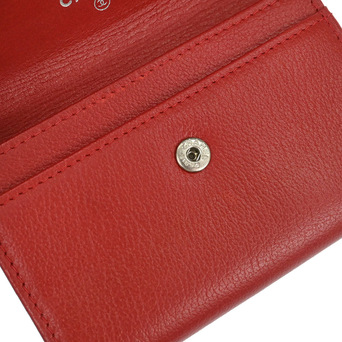 Chanel Red Calfskin Camellia Coin Purse Wallet