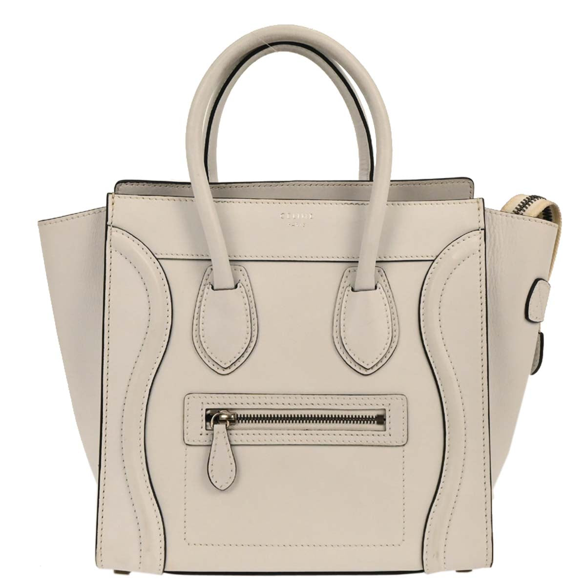 Celine White Leather Micro Luggage Tote Bag