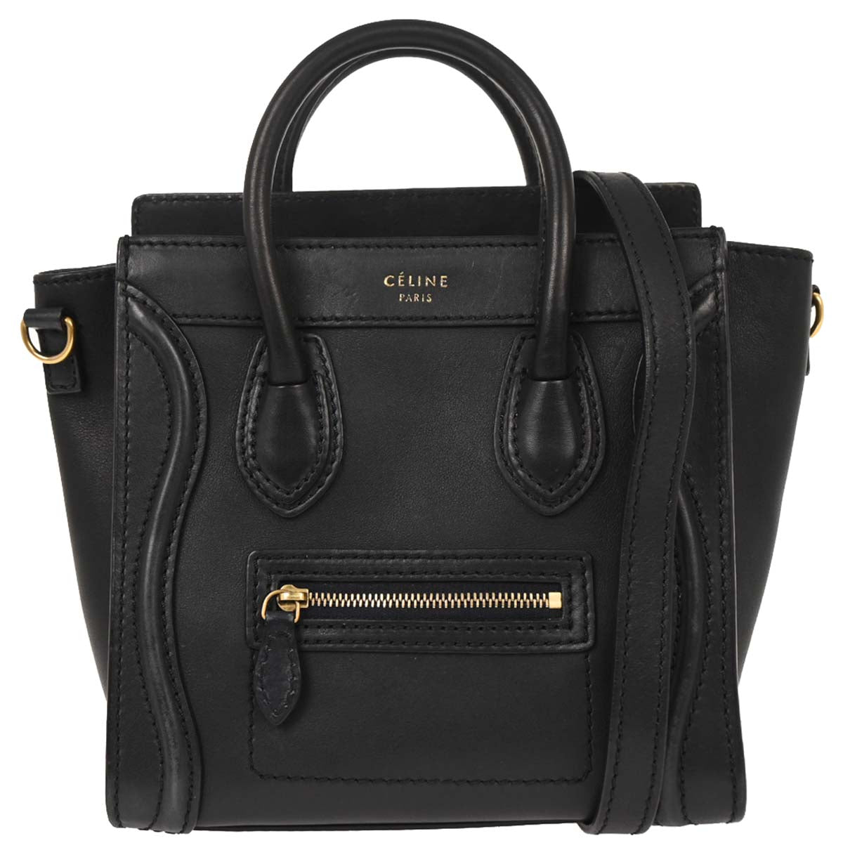 Celine Navy Leather Nano Luggage Tote Bag