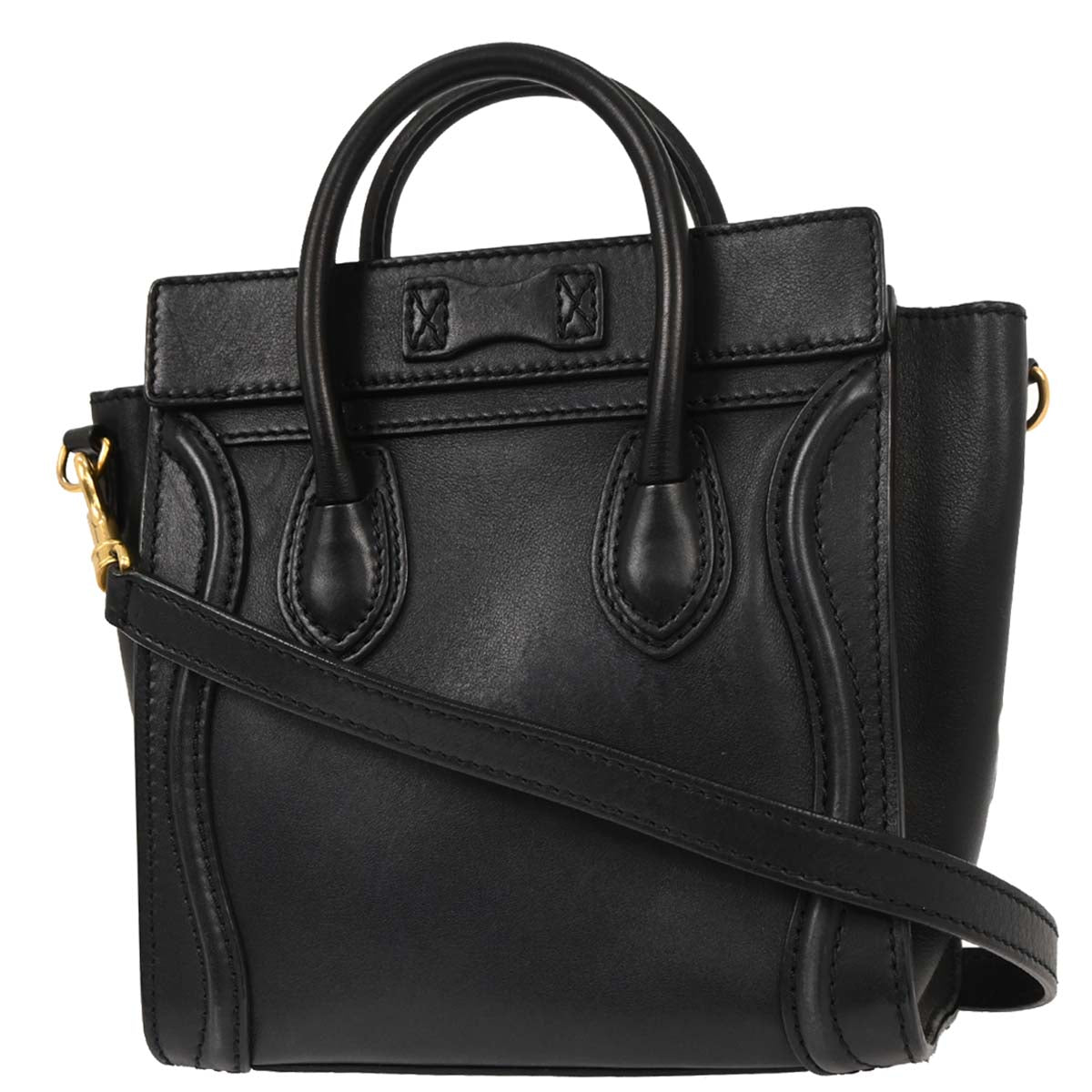 Celine Navy Leather Nano Luggage Tote Bag