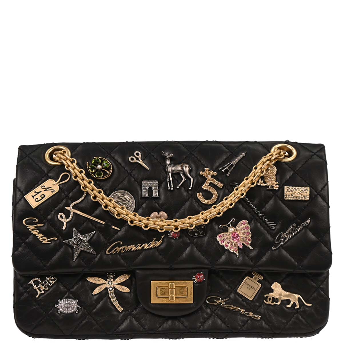 Chanel Black Calfskin 2.55 Lucky Charm Small Classic Double Flap Bag