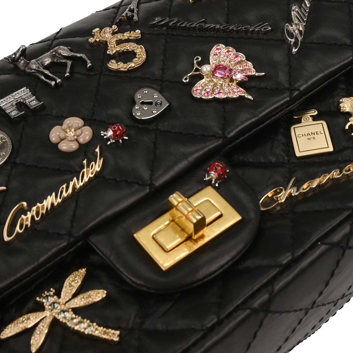 Chanel Black Calfskin 2.55 Lucky Charm Small Classic Double Flap Bag