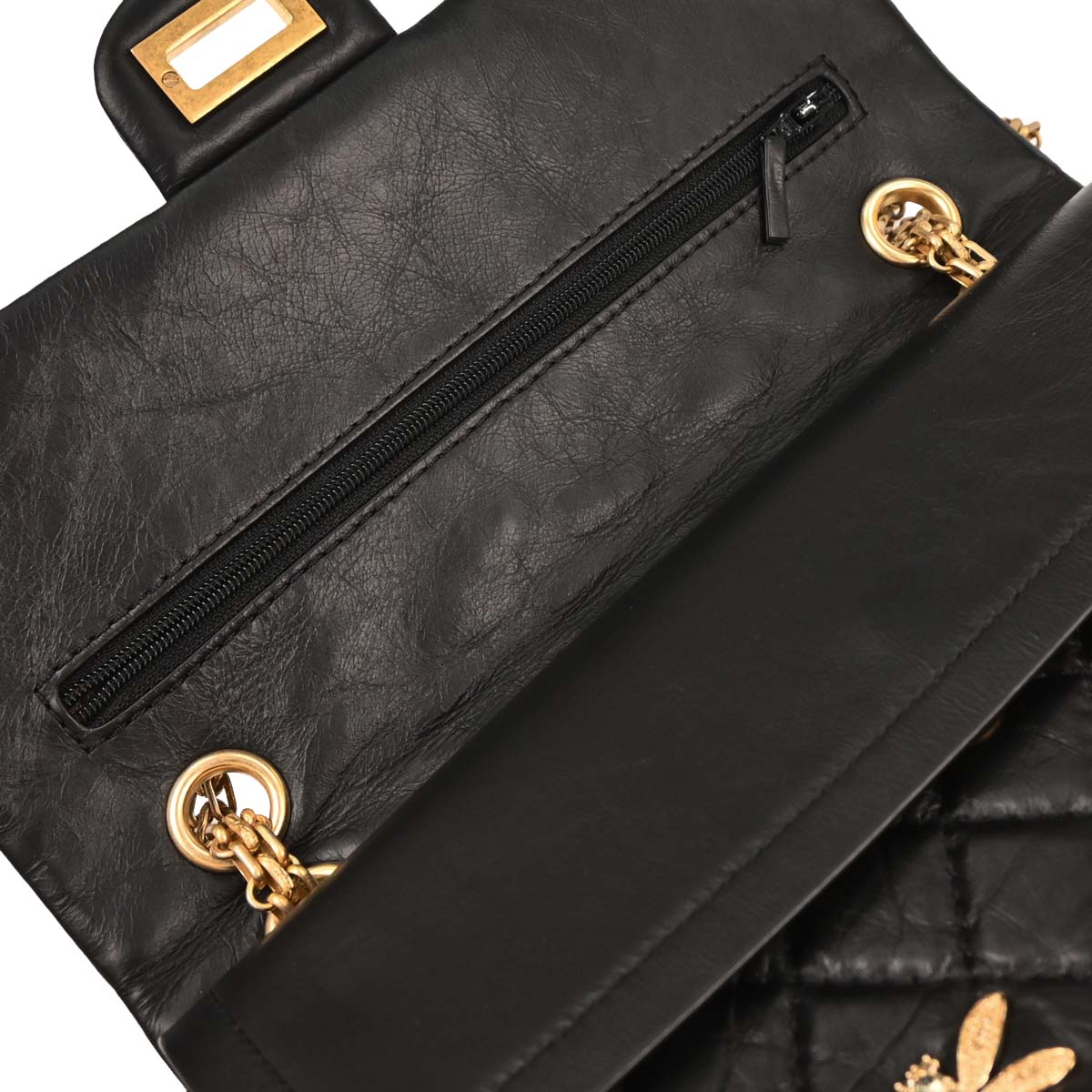 Chanel Black Calfskin 2.55 Lucky Charm Small Classic Double Flap Bag