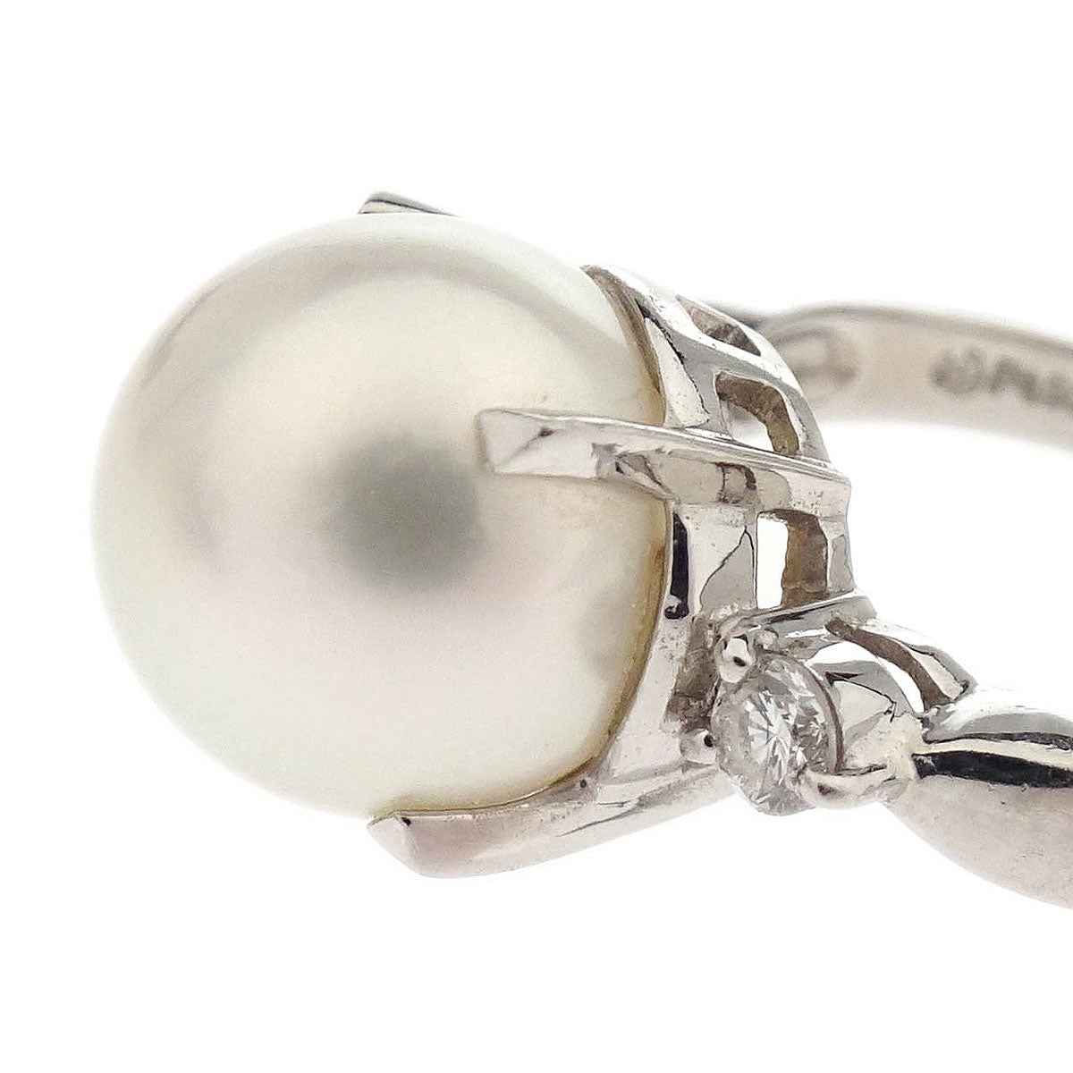 Tasaki Ring Pt900 Pearl Diamond Silver #52