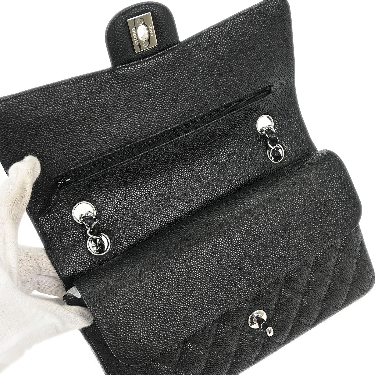 Chanel Black Caviar Medium Classic Double Flap Shoulder Bag