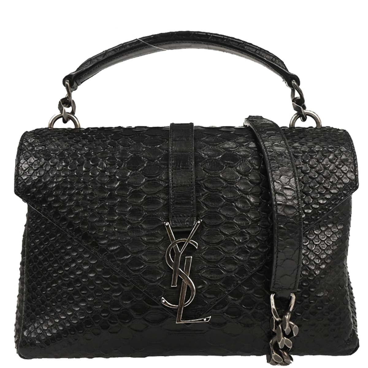 Saint Laurent * Black Python College 2way Shoulder Handbag