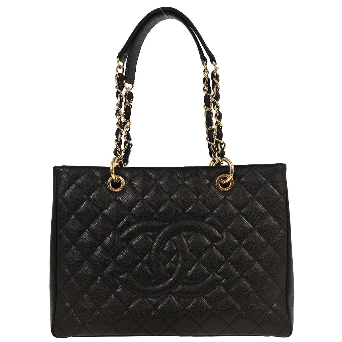 Chanel Black Caviar Grand Shopping Tote GST Chain Handbag