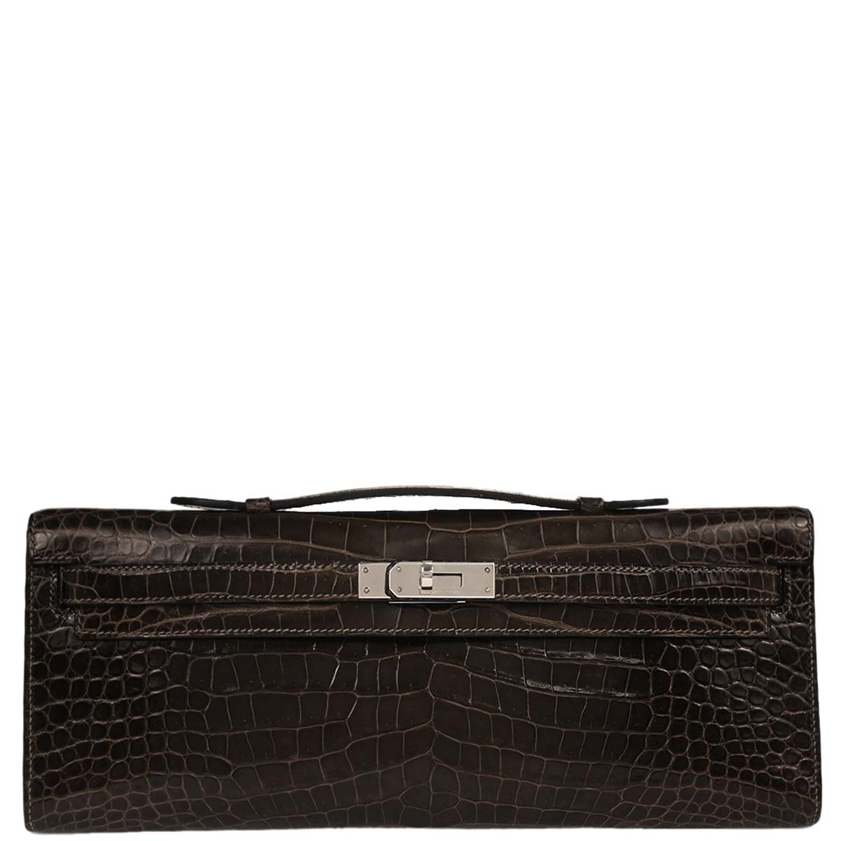 Hermes * Gris Elephant Porosus Kelly Cut Clutch Handbag
