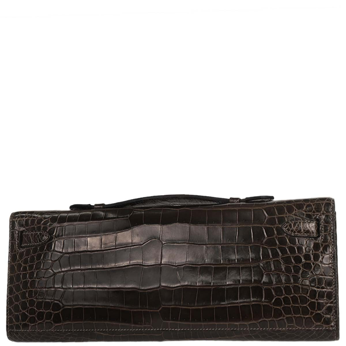 Hermes * Gris Elephant Porosus Kelly Cut Clutch Handbag