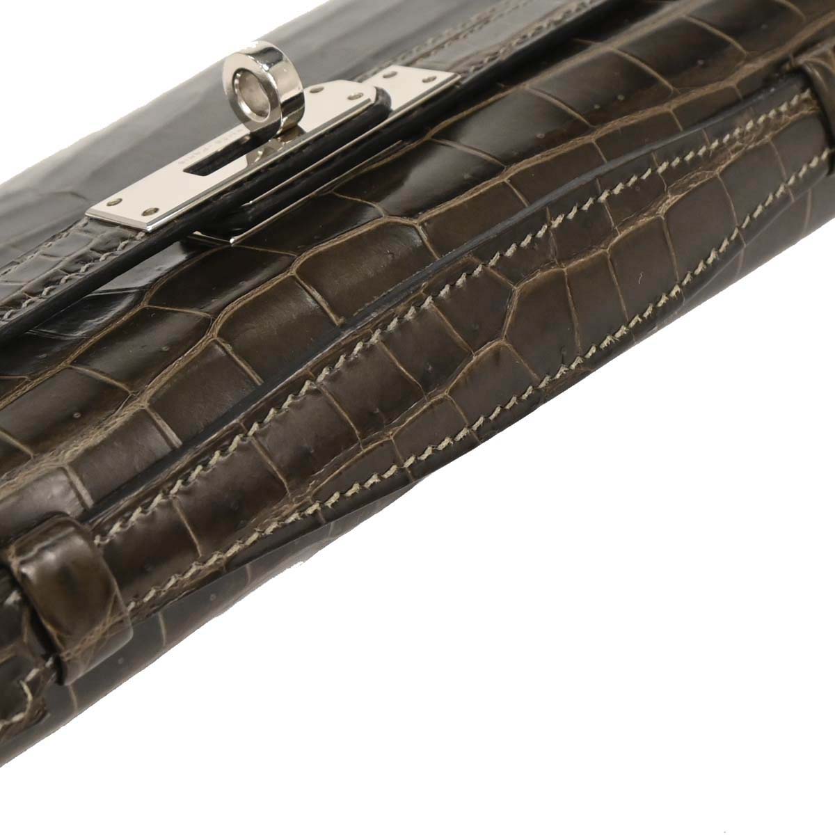 Hermes * Gris Elephant Porosus Kelly Cut Clutch Handbag