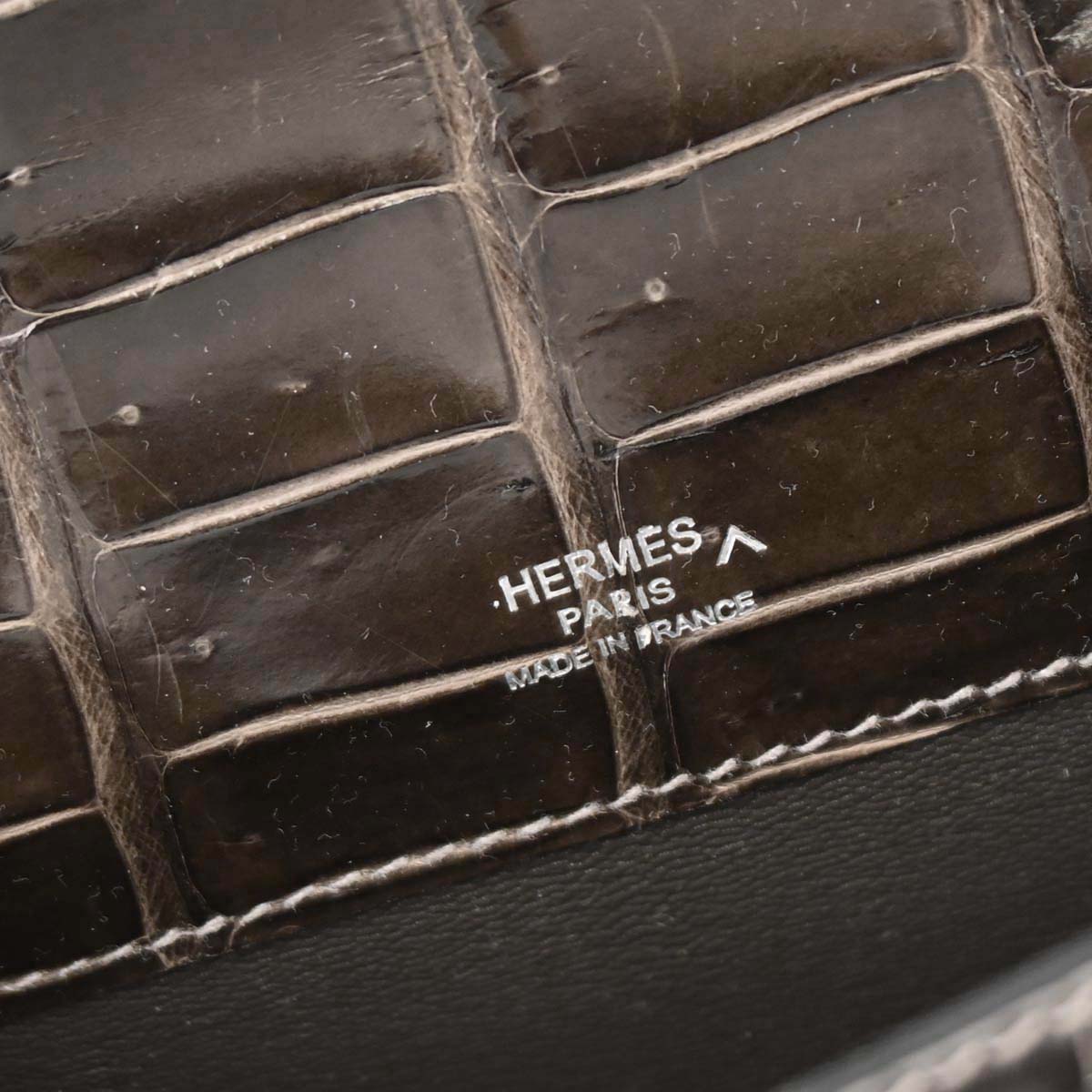 Hermes * Gris Elephant Porosus Kelly Cut Clutch Handbag