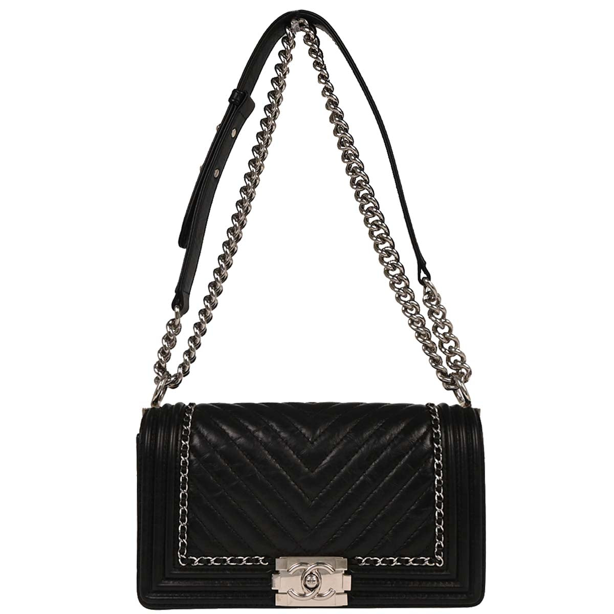 Boy Chanel Black Calfskin Chevron Medium Shoulder Bag