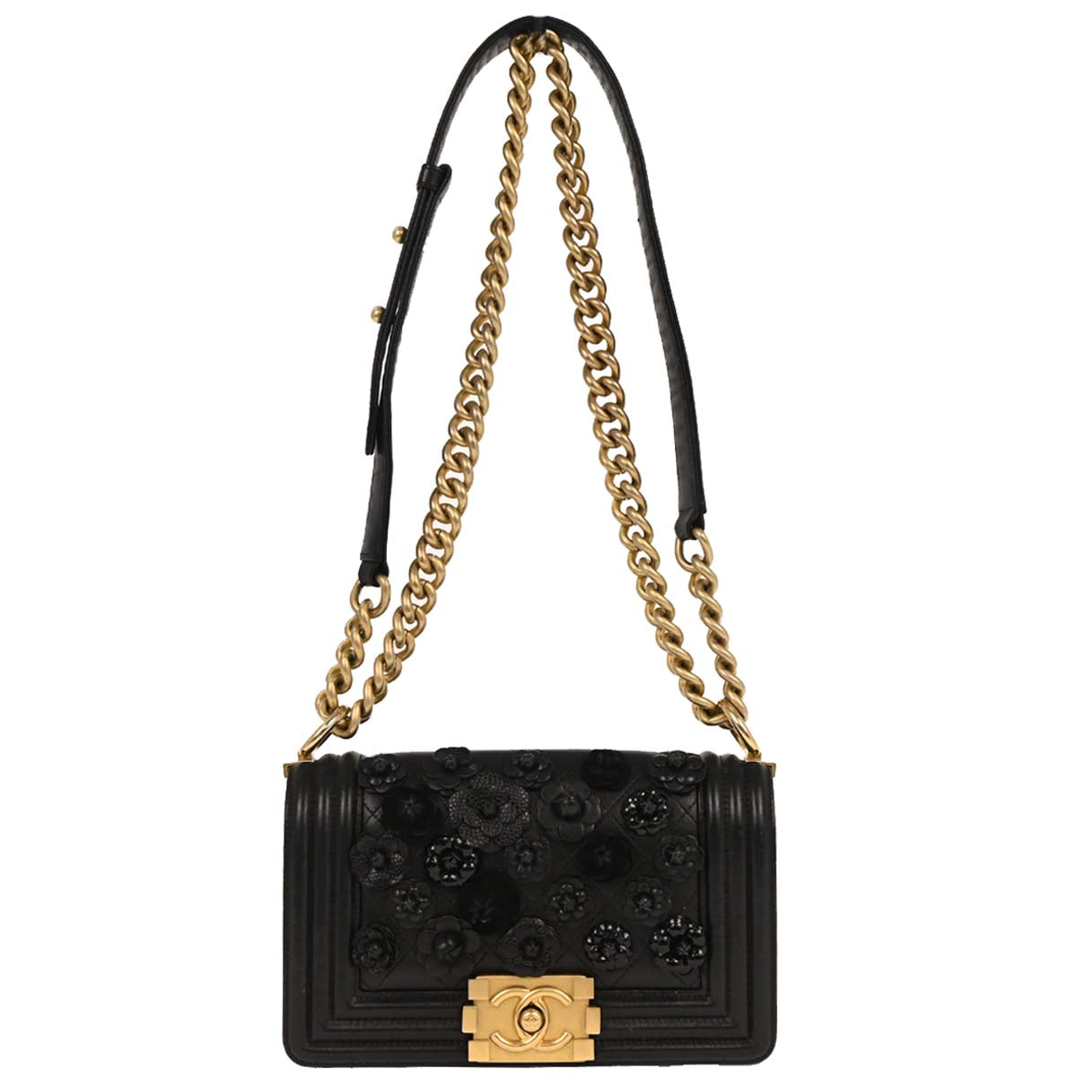 Boy Chanel Black Caviar Camellia Small Chain Shoulder Bag