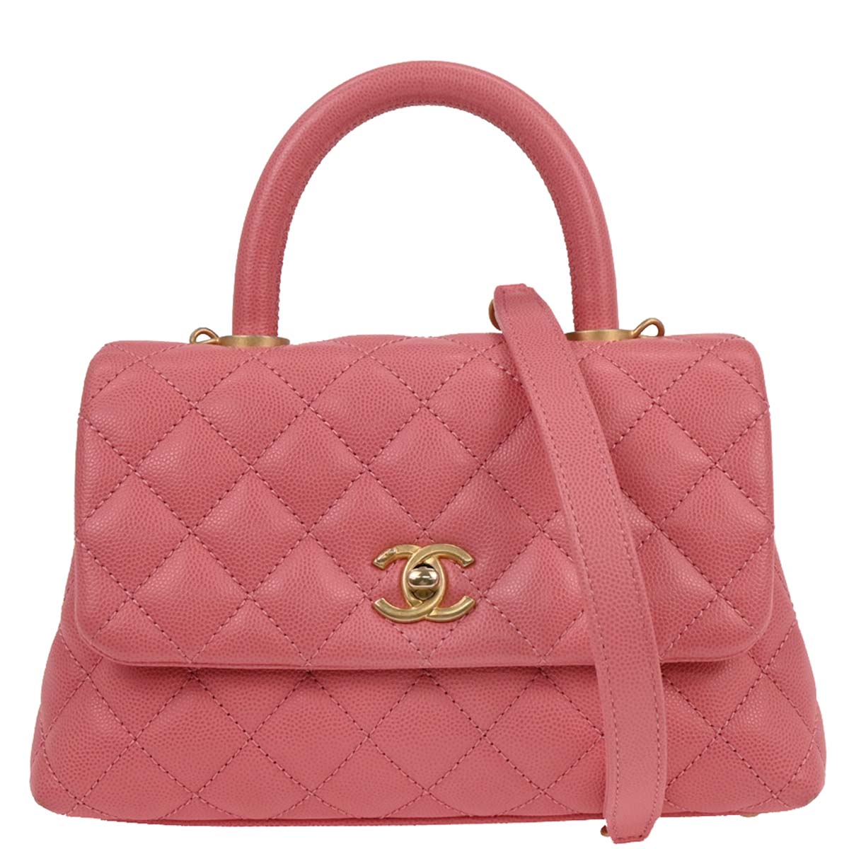 Chanel 2019 Pink Caviar Coco Handle XS 2way Shoulder Handbag