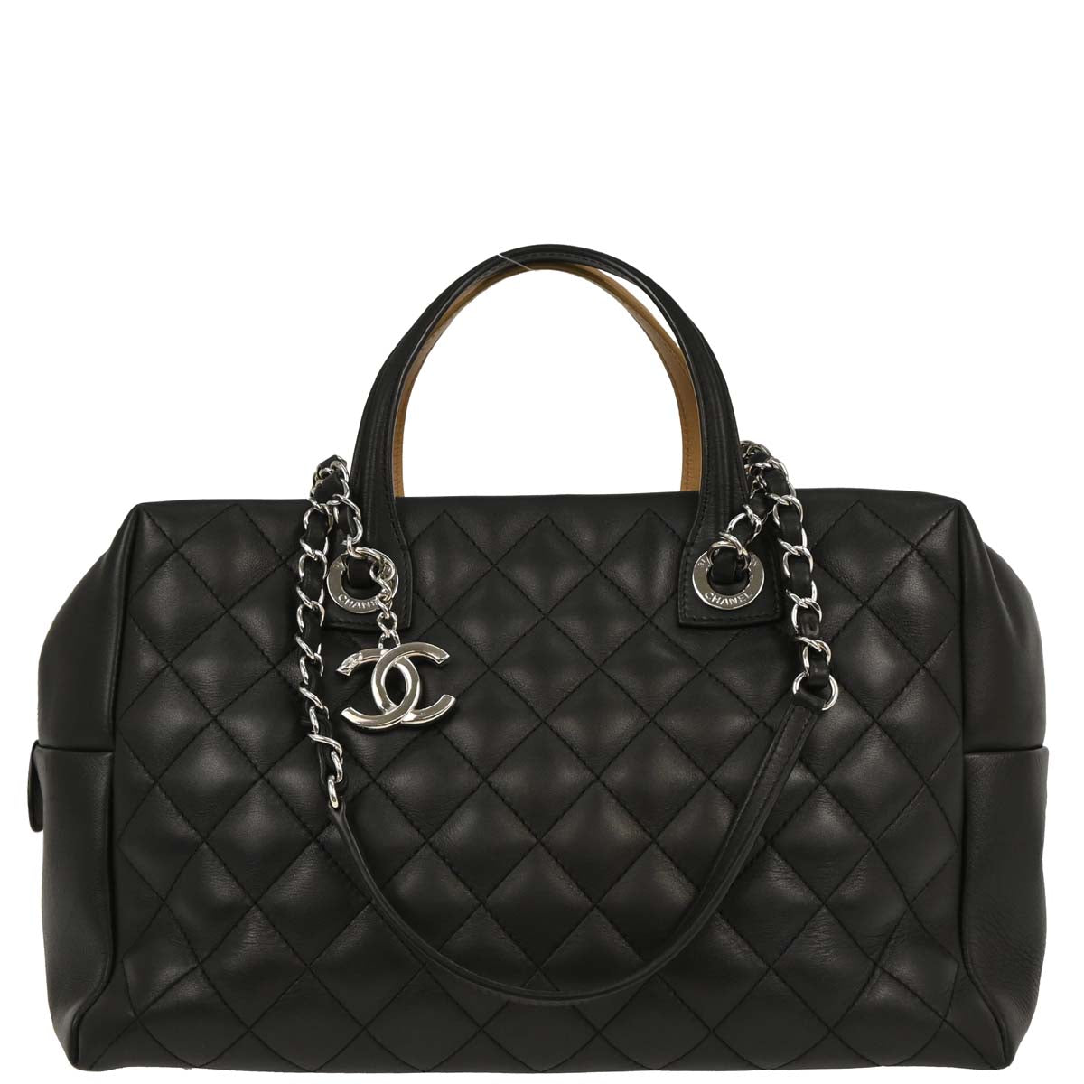 Chanel 2016-2017 Black Beige Calfskin Featherweight Bowling Bag
