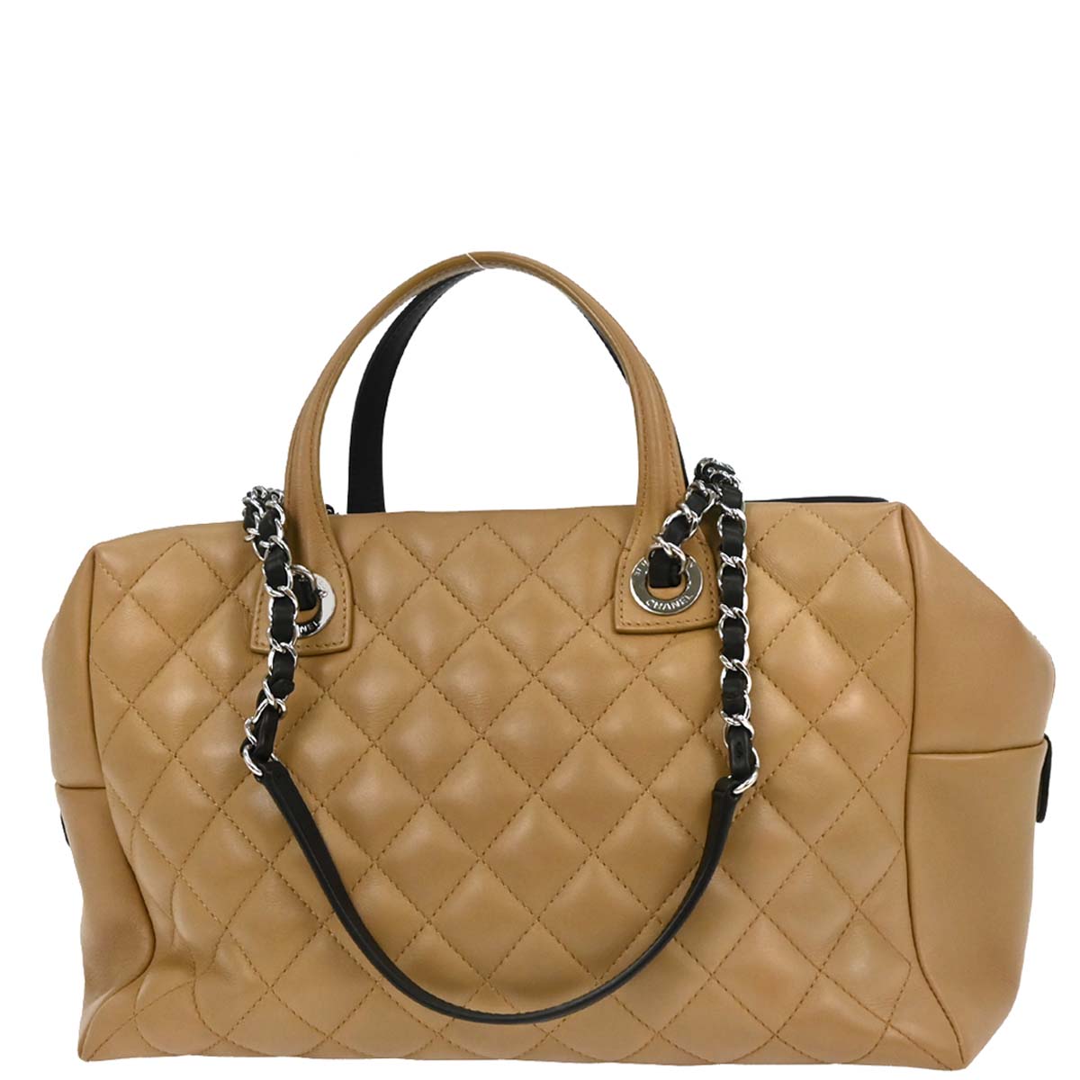 Chanel 2016-2017 Black Beige Calfskin Featherweight Bowling Bag