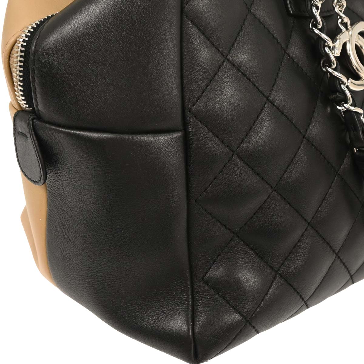 Chanel 2016-2017 Black Beige Calfskin Featherweight Bowling Bag
