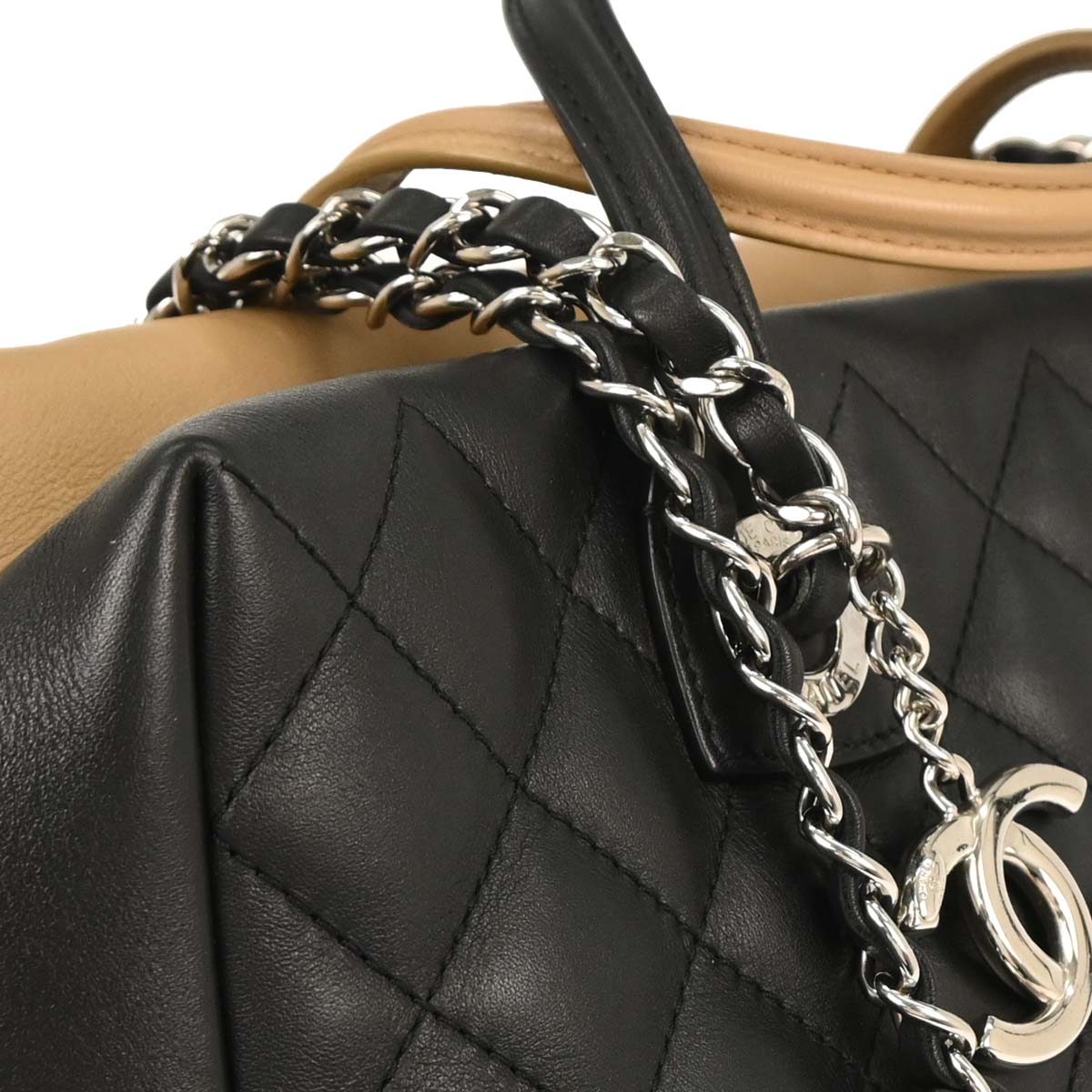 Chanel 2016-2017 Black Beige Calfskin Featherweight Bowling Bag
