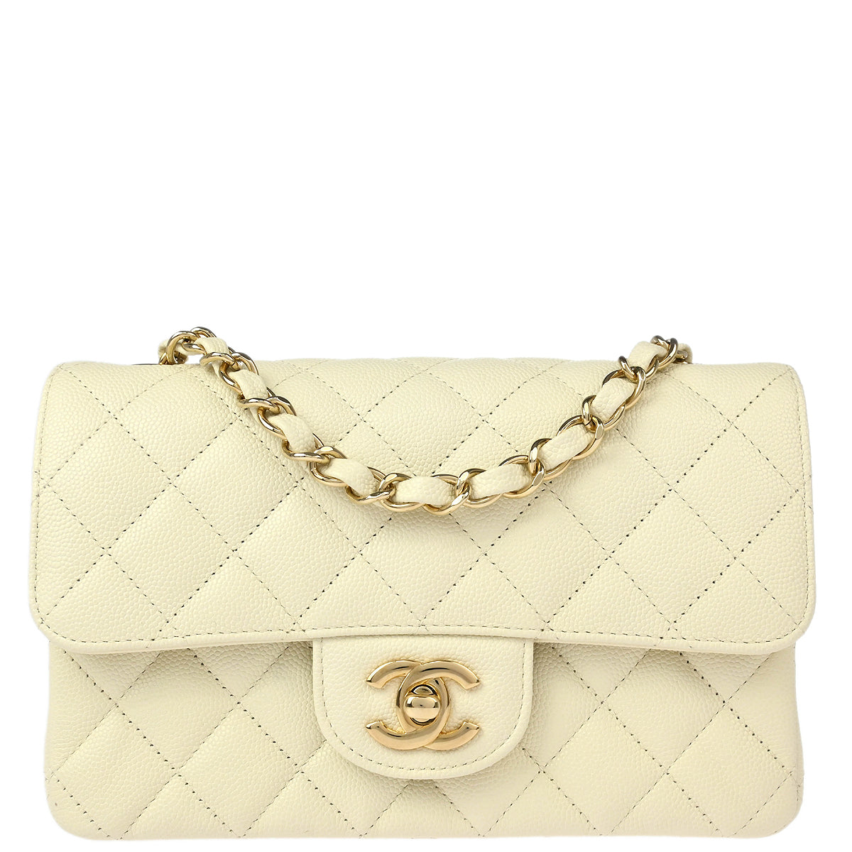 Chanel White Caviar Single Flap Shoulder Bag