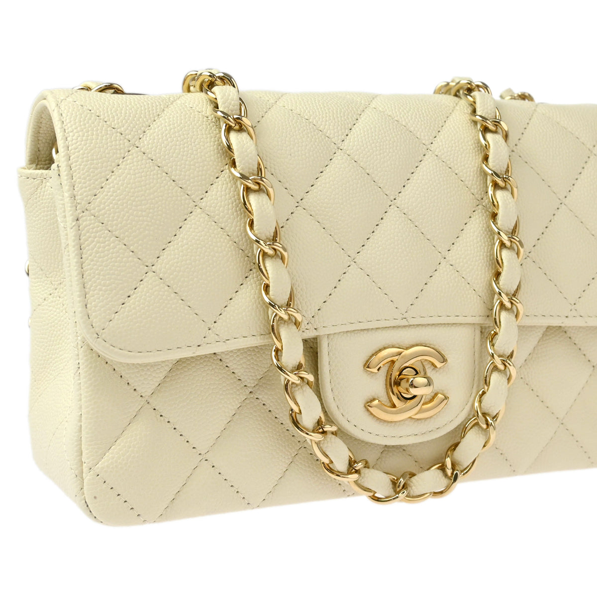 Chanel White Caviar Single Flap Shoulder Bag