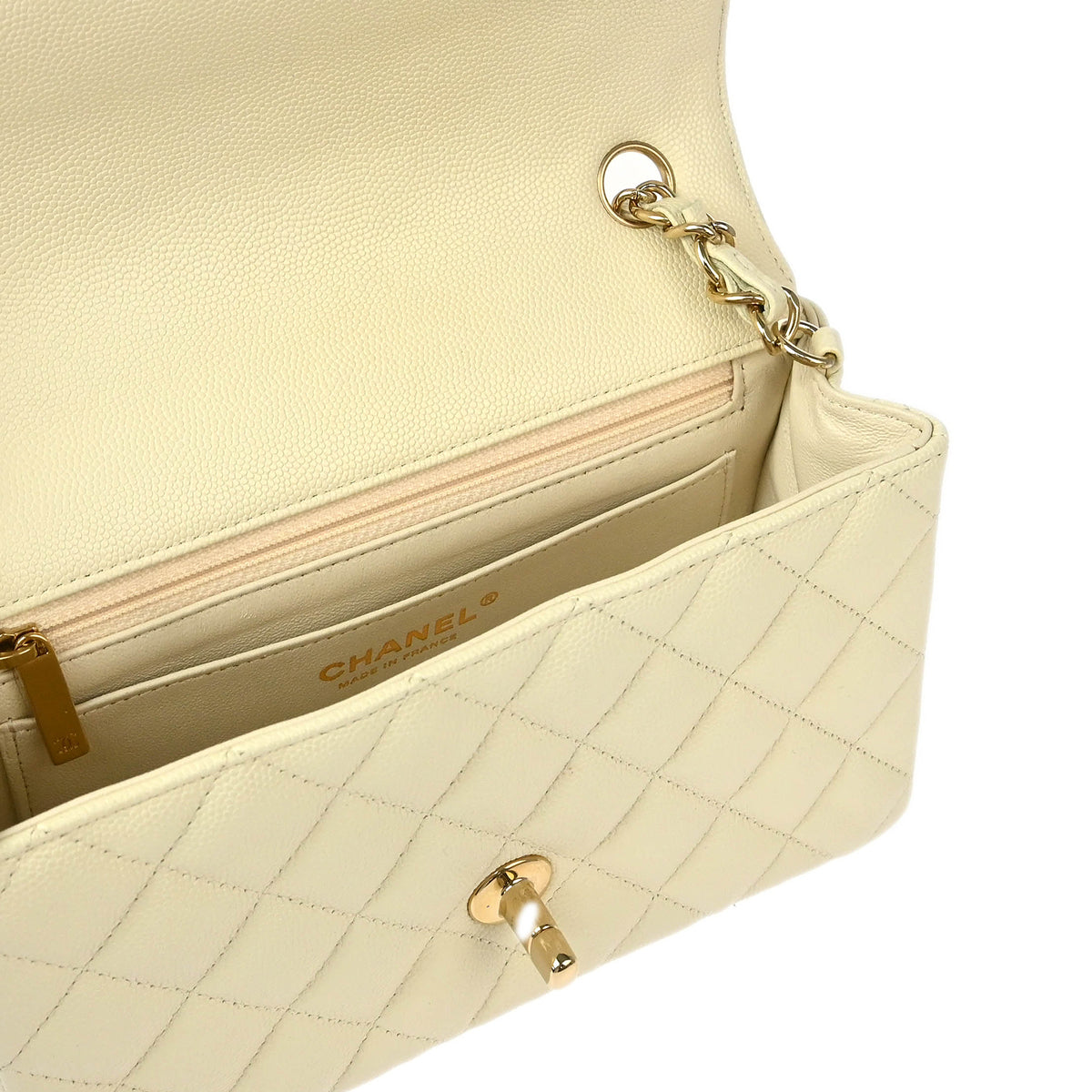 Chanel White Caviar Single Flap Shoulder Bag