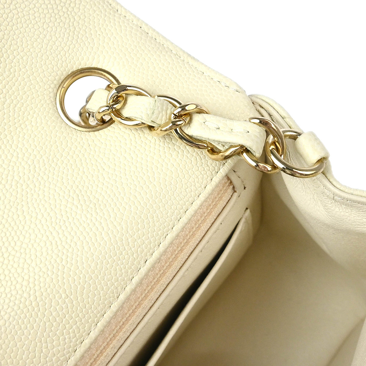 Chanel White Caviar Single Flap Shoulder Bag