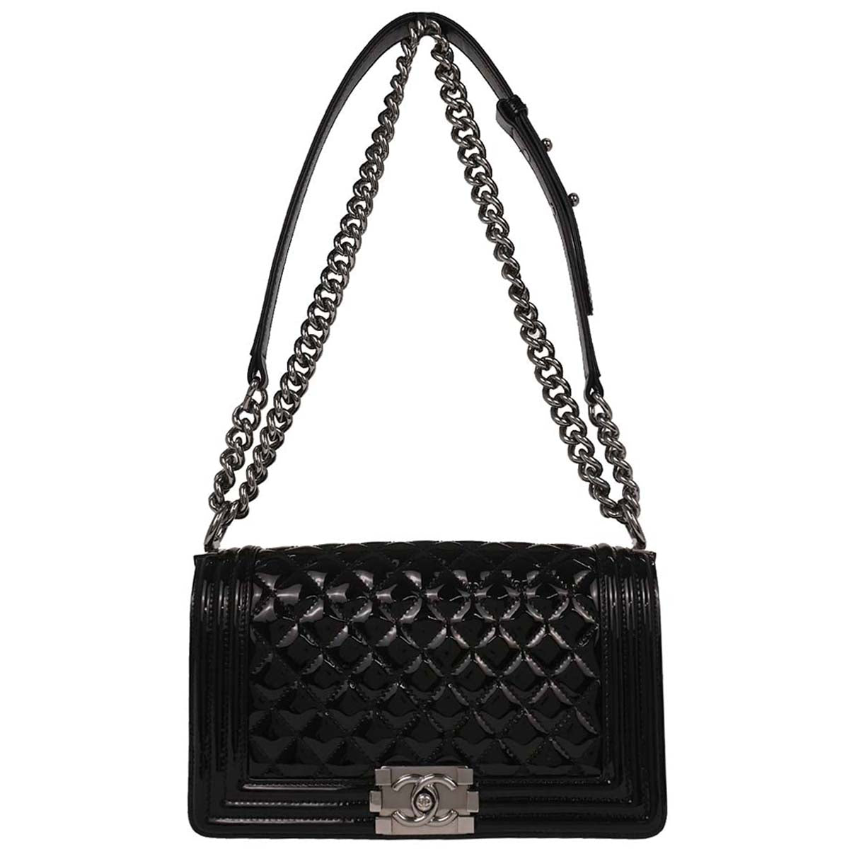 Boy Chanel Black Patent Leather Medium Shoulder Bag