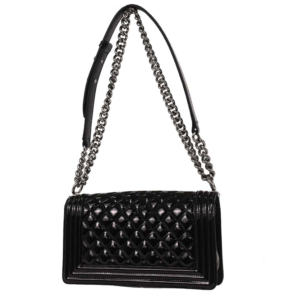 Boy Chanel Black Patent Leather Medium Shoulder Bag