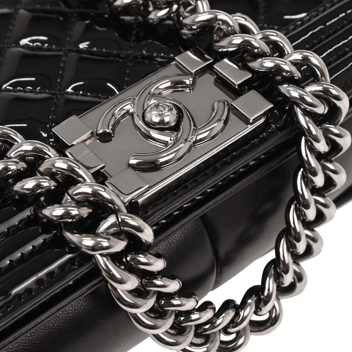 Boy Chanel Black Patent Leather Medium Shoulder Bag