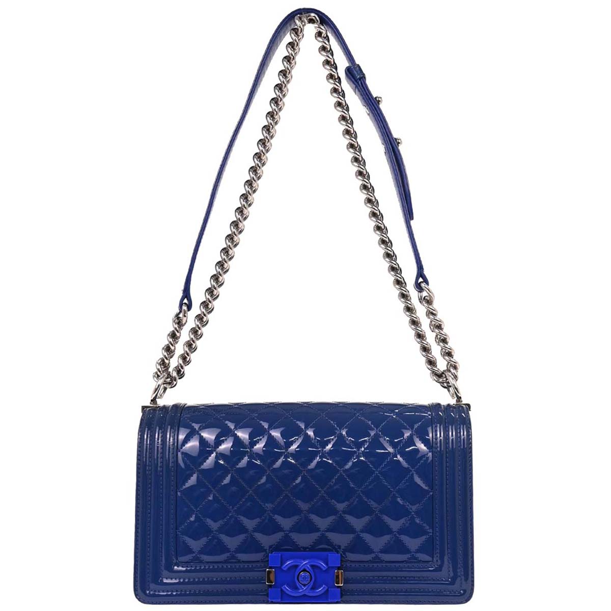 Boy Chanel 2014-2015 Blue Patent Leather Medium Shoulder Bag