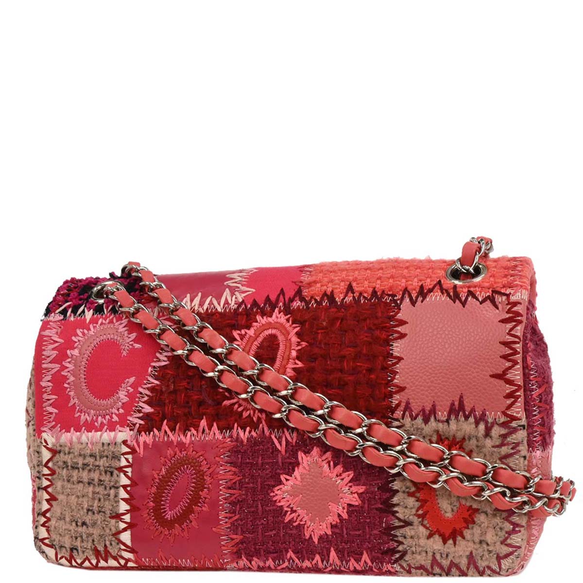 Chanel Pink Tweed Single Flap Patchwork Shoulder Bag