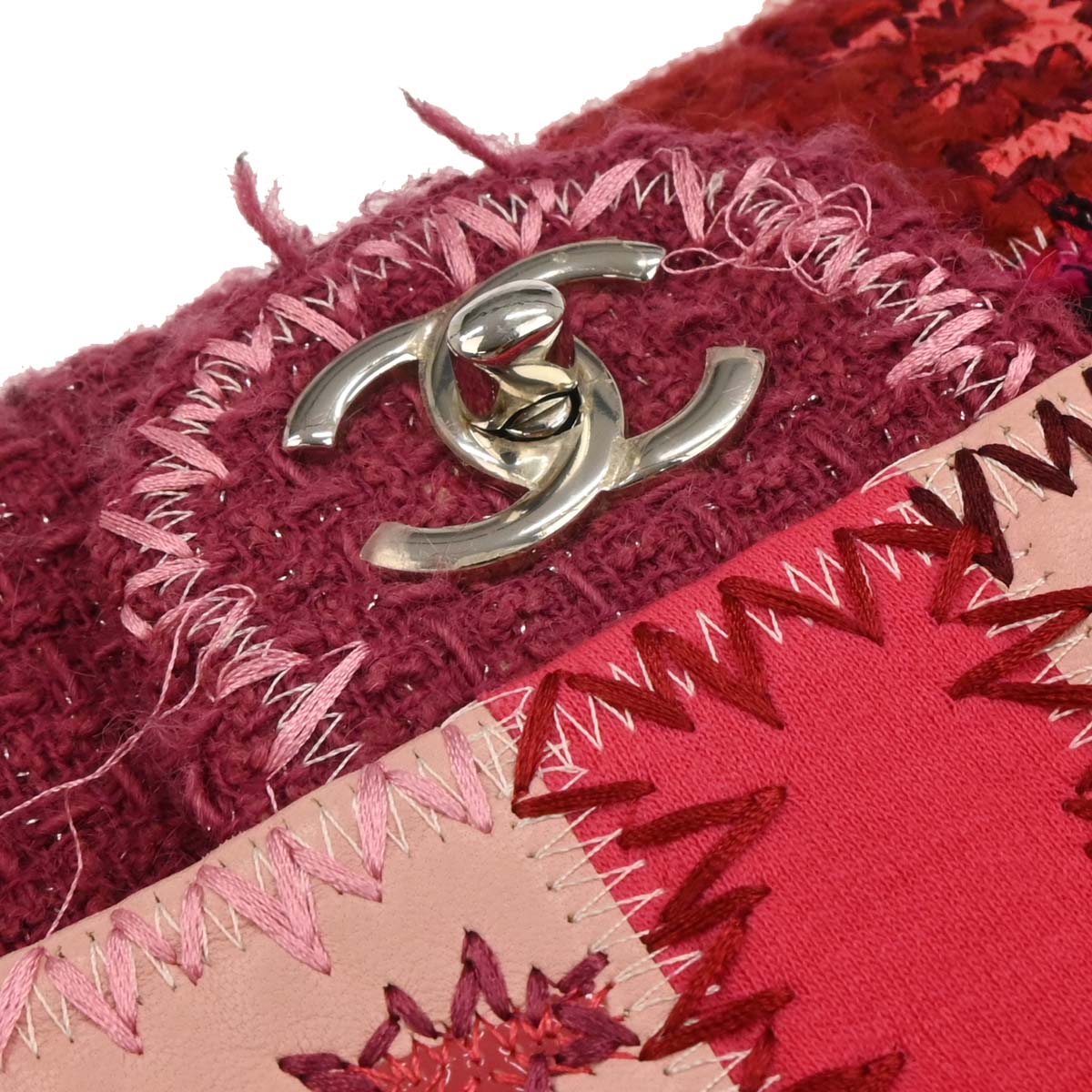 Chanel Pink Tweed Single Flap Patchwork Shoulder Bag