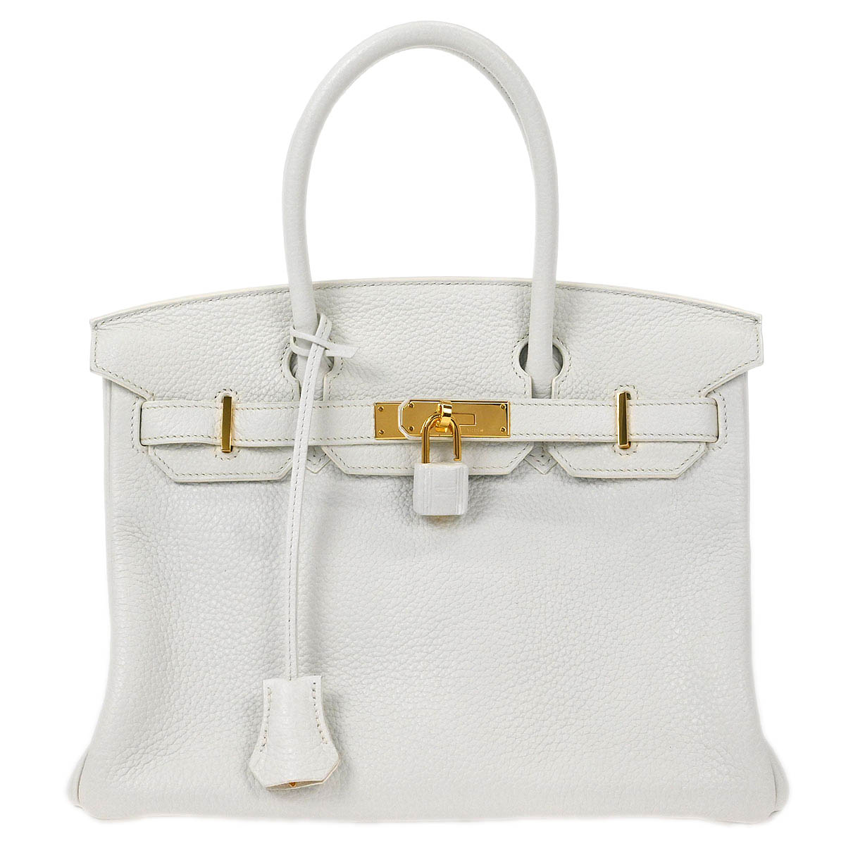 Hermes White Taurillon Clemence Birkin 30 Handbag