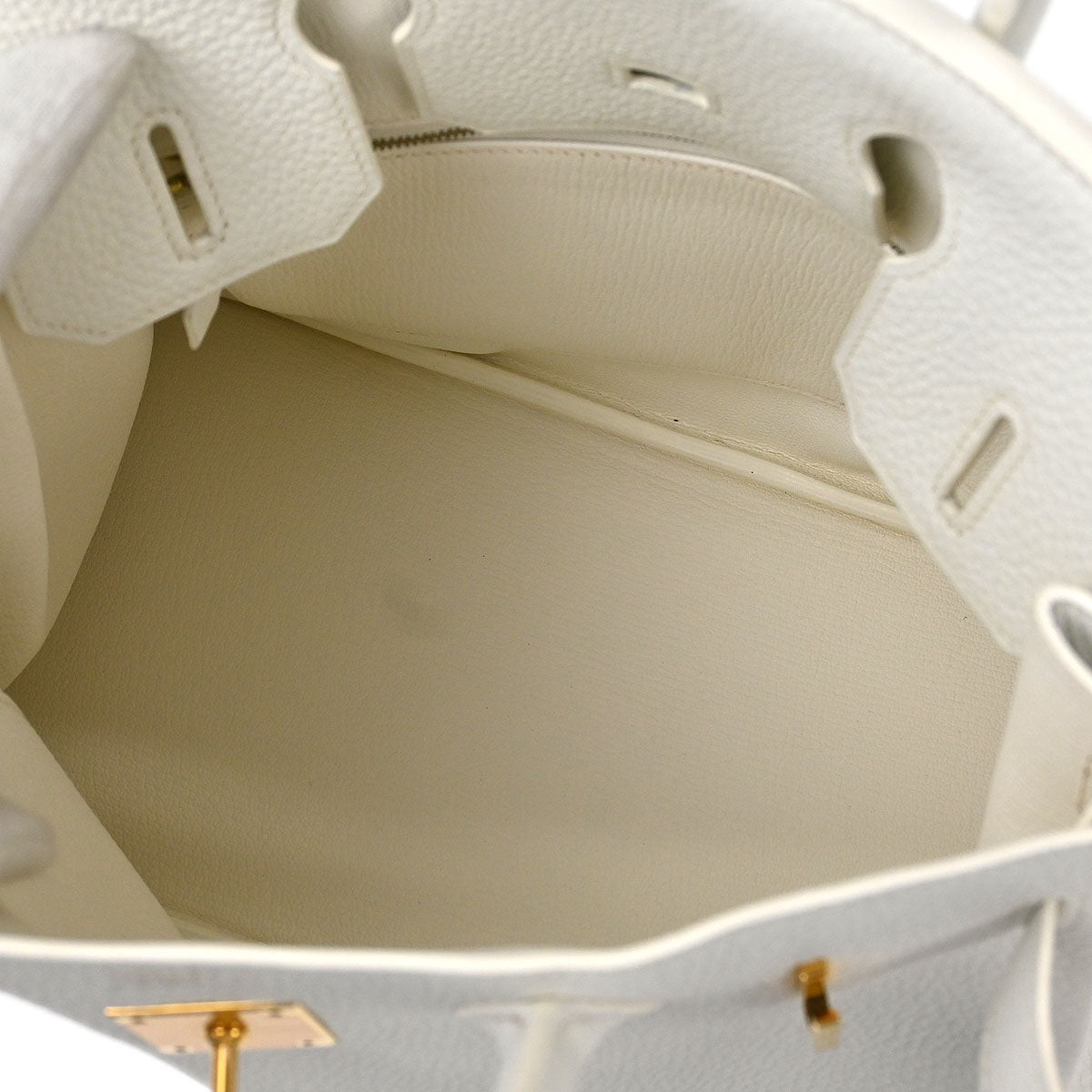 Hermes White Taurillon Clemence Birkin 30 Handbag