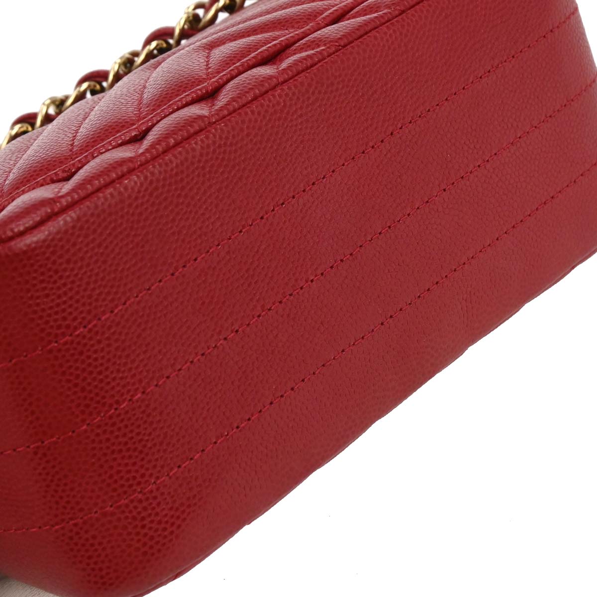Chanel Red Caviar Chevron Mini Classic Square Flap Bag